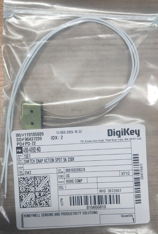 480-4092-ND	SWITCH SNAP ACTION SPDT 5A 250V