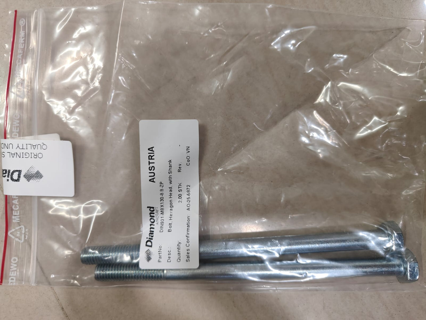 DIN931-M8X130-8.8-ZP	BOLT HEXAGON HEAD WITH SHANK