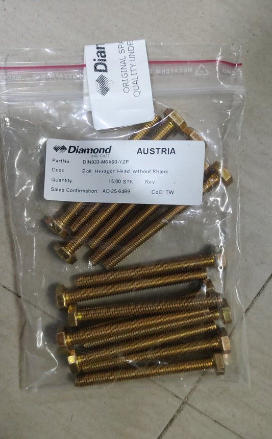 DIN933-M6X60-YZP 	BOLT, HEXAGON HEAD, WITHOUT SHANK